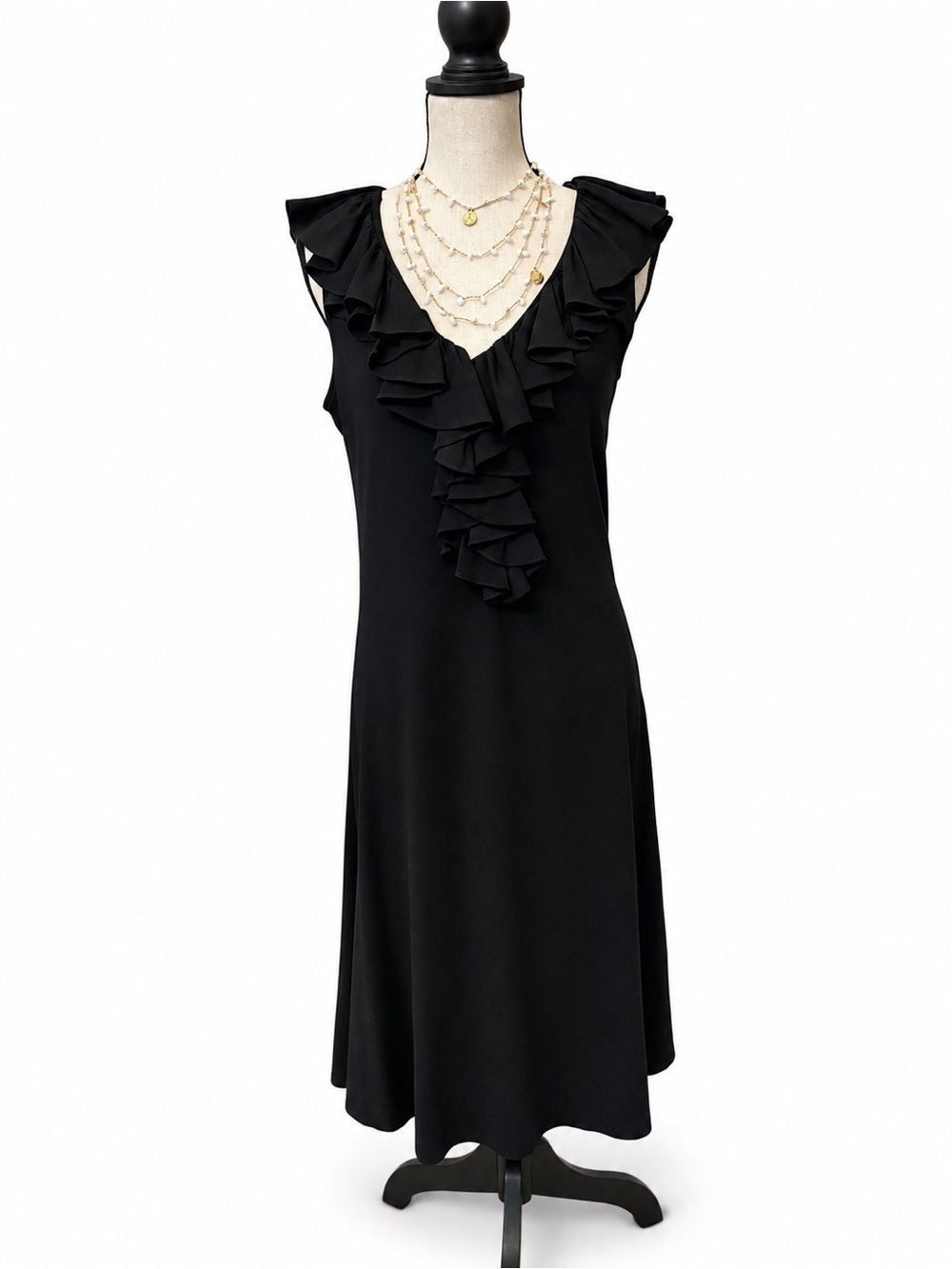 Ralph Lauren Black Ruffle V-Neck Sleeveless Dress